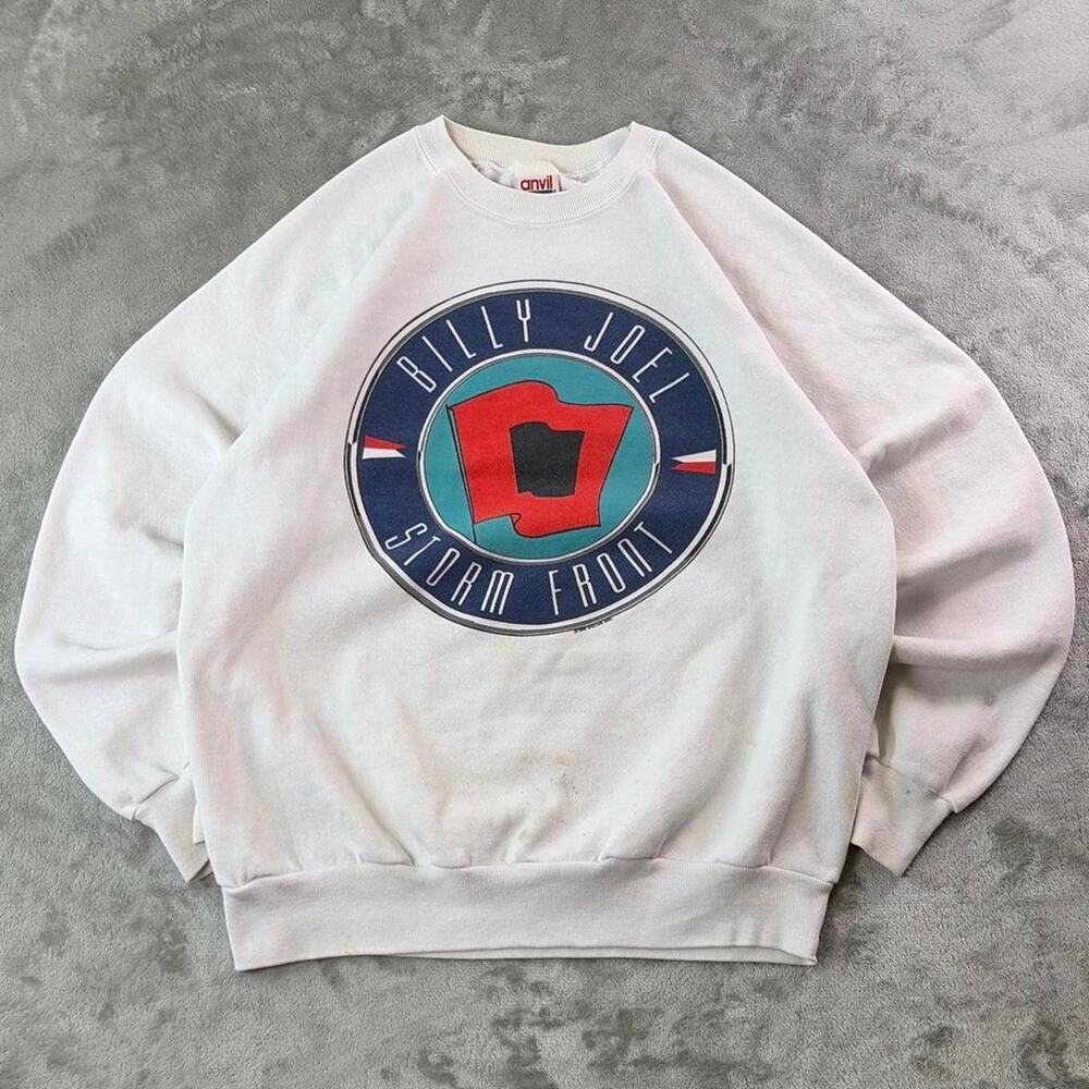 Vintage 80s Billy Joel Storm Front Sweatshirt Mens L USA Made Anvil Band Tour